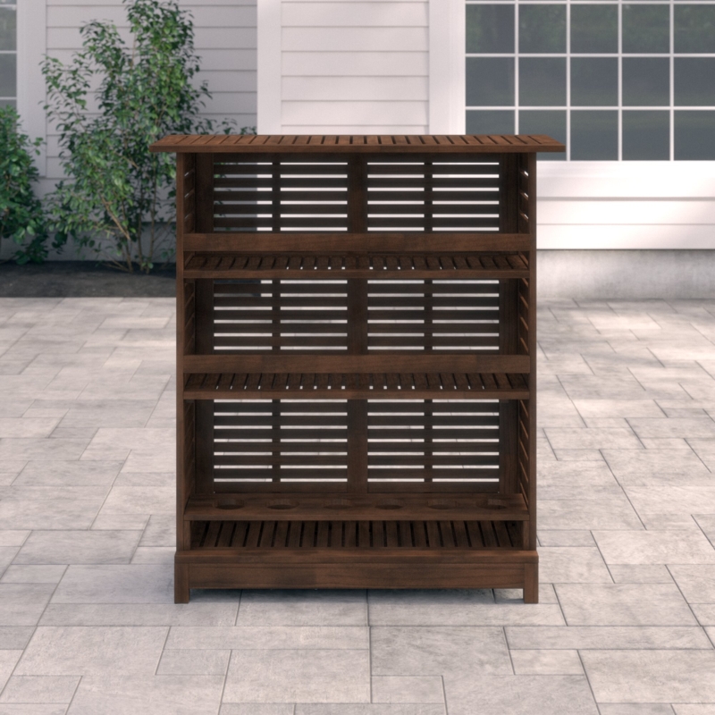 Outdoor Acacia Wood Bar Table with Shelves