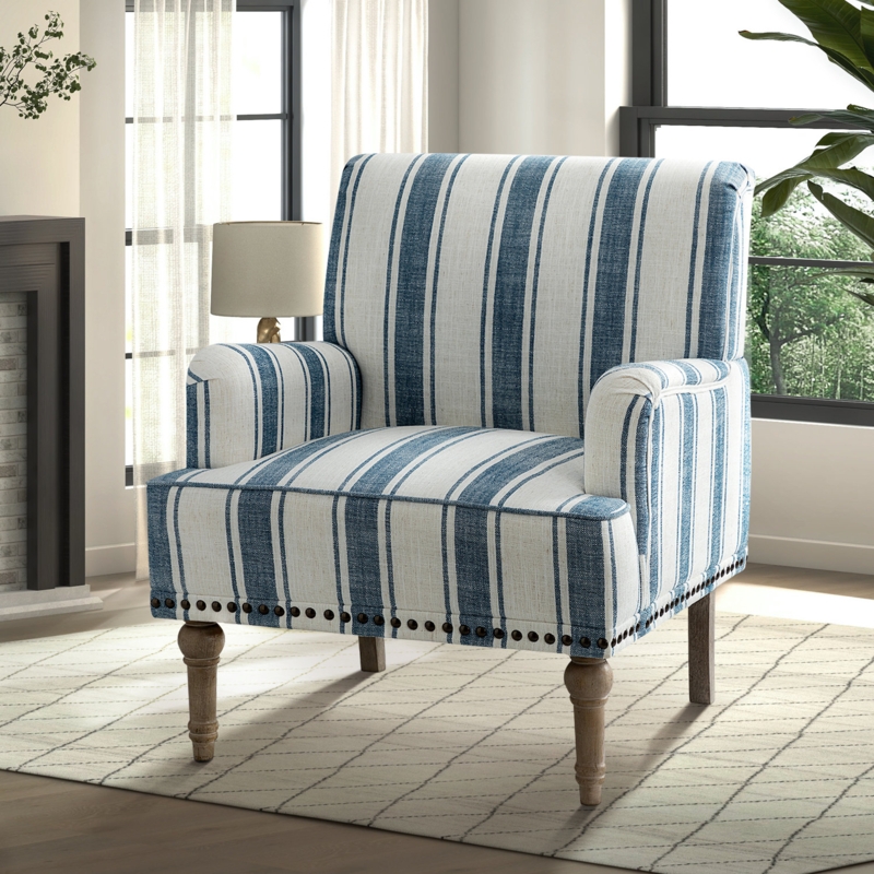 Striped Armchair with Turned Wood Legs