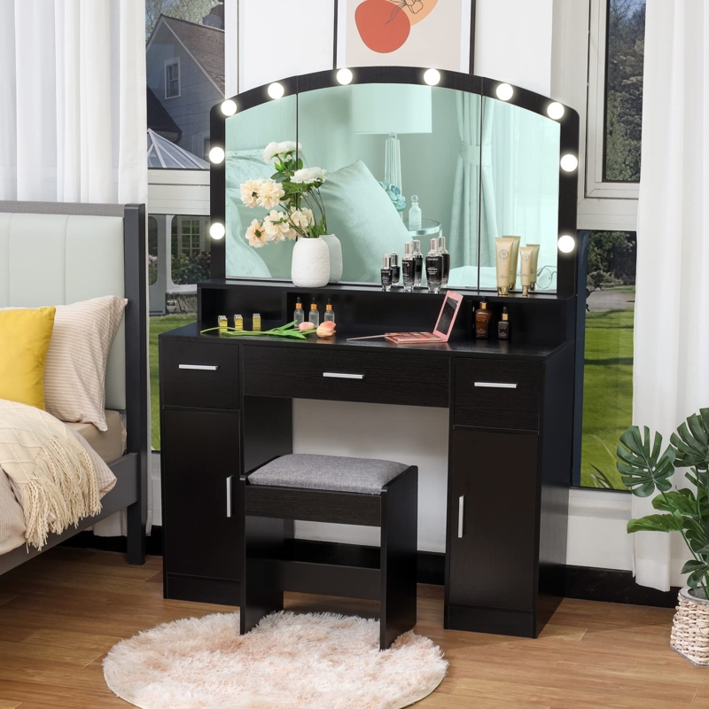 Large Vanity Set Makeup Table with Lighted Mirror and Storage