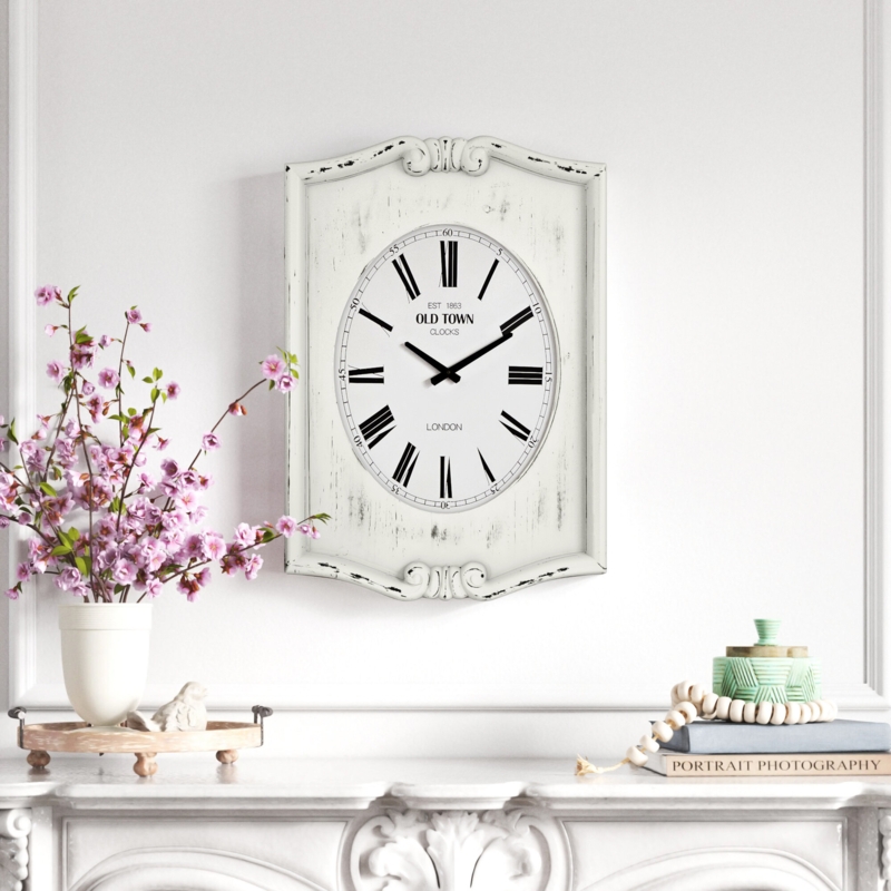 Distressed White Wooden Wall Clock