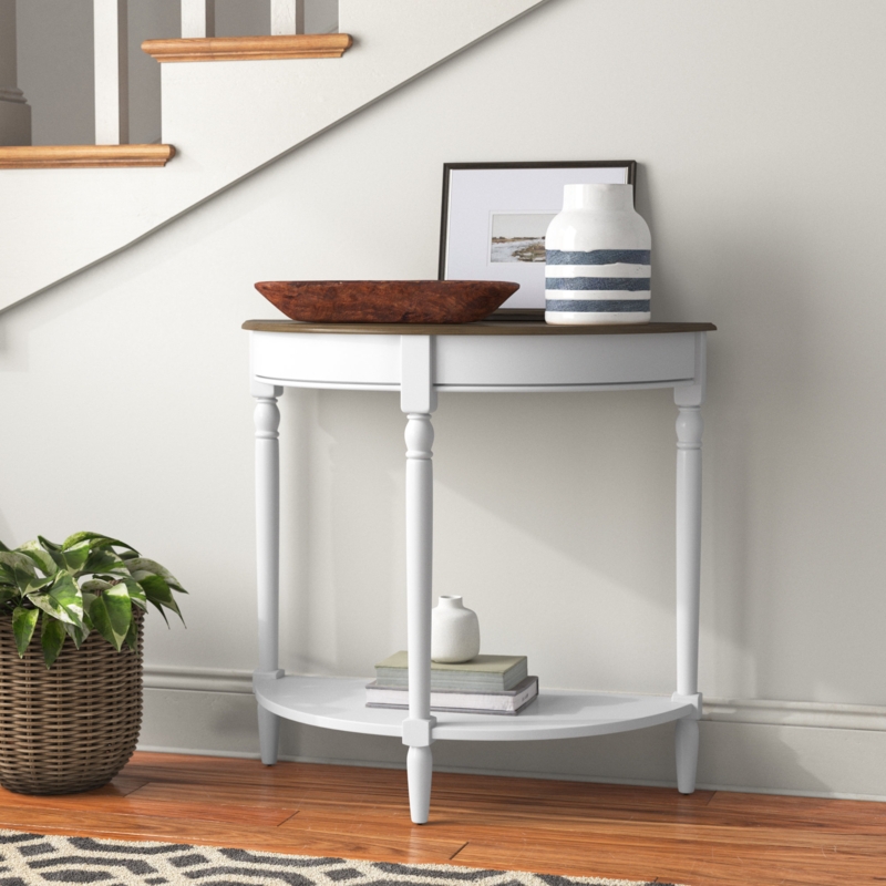 Half-Moon Console Table with Lower Shelf