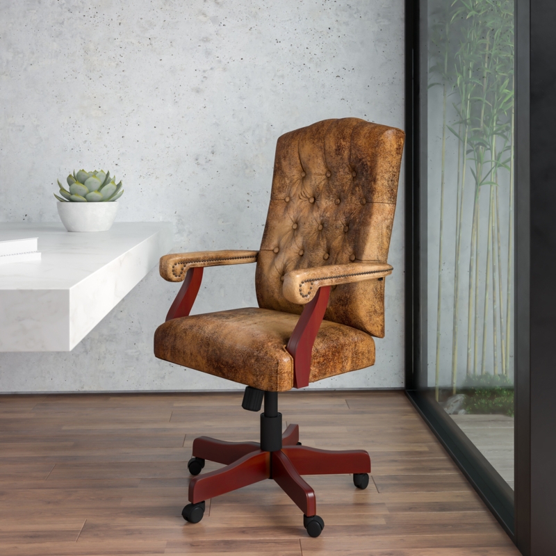 Traditional Tufted Office Chair with Nail Accents