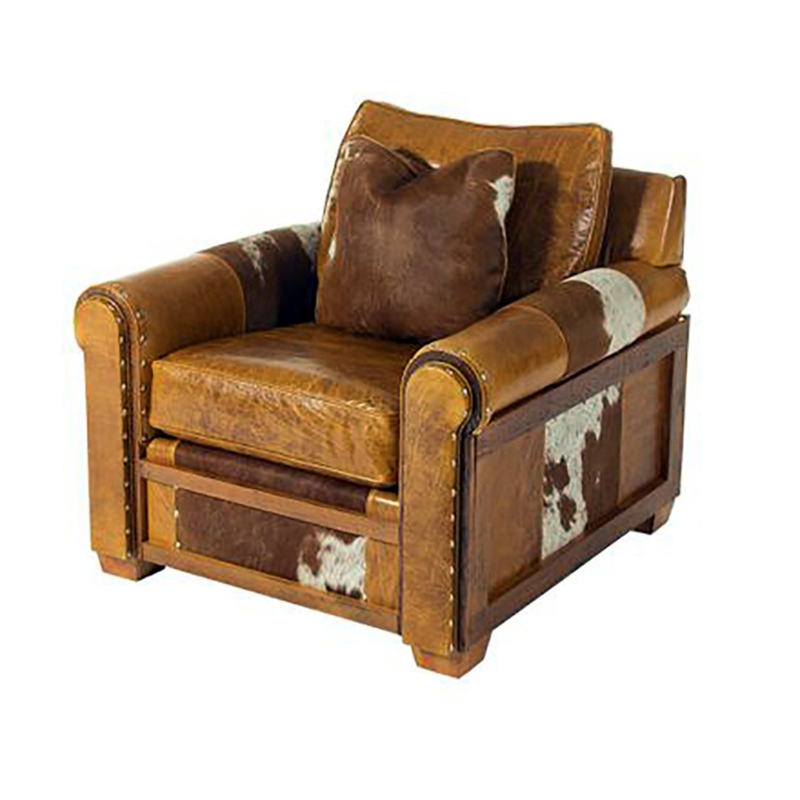 Cowhide Pattern Leather Chair with Accent Pillows