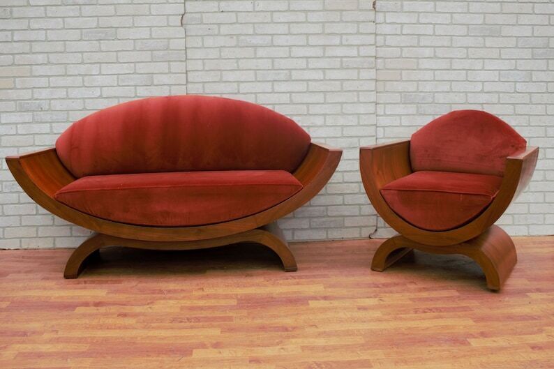 Art Deco Living Room Lounge Chair and Settee