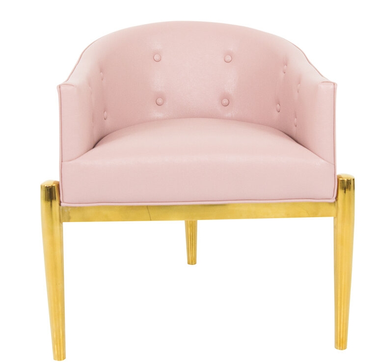 Art Deco Tufted Upholstered Arm Chair in Pink
