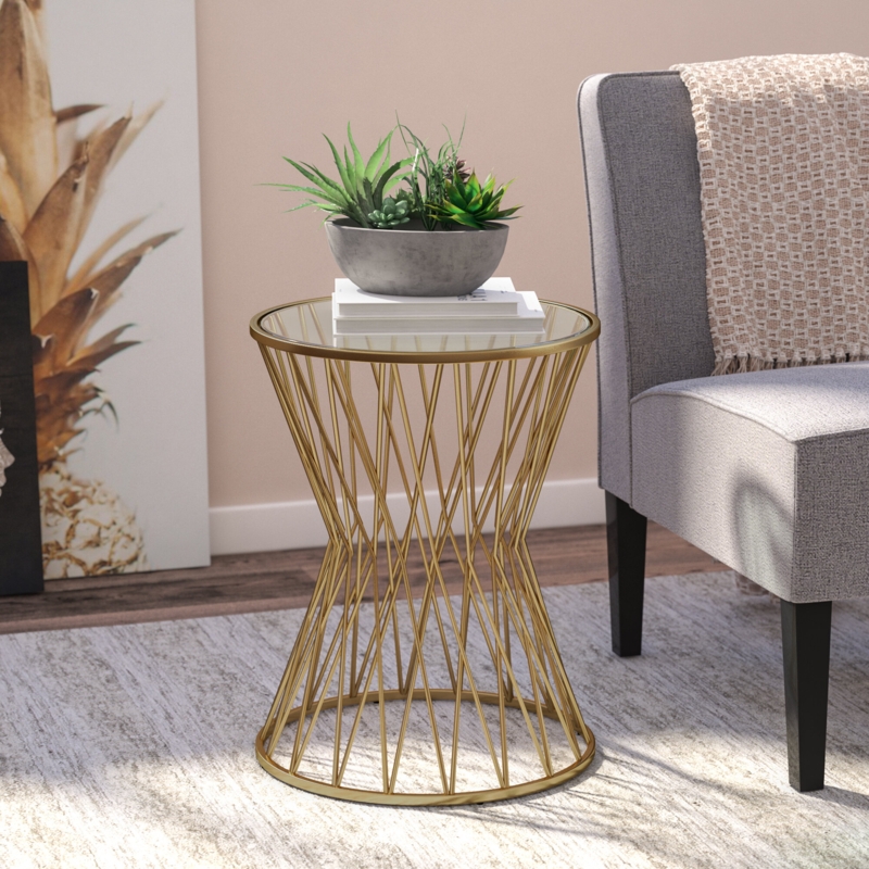 Round Mirrored End Table