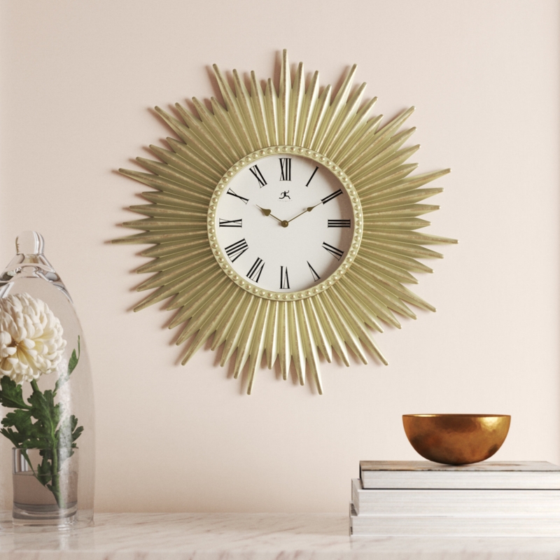 Sunburst Wall Clock with Gold Finish
