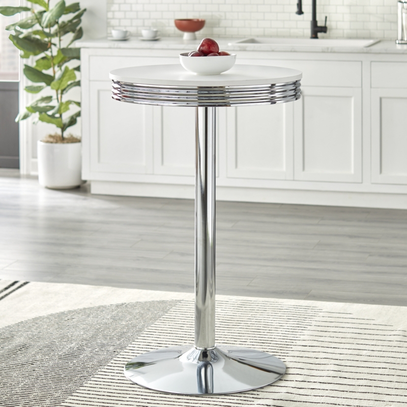 White Laminated MDF Table with Chrome Pedestal Base