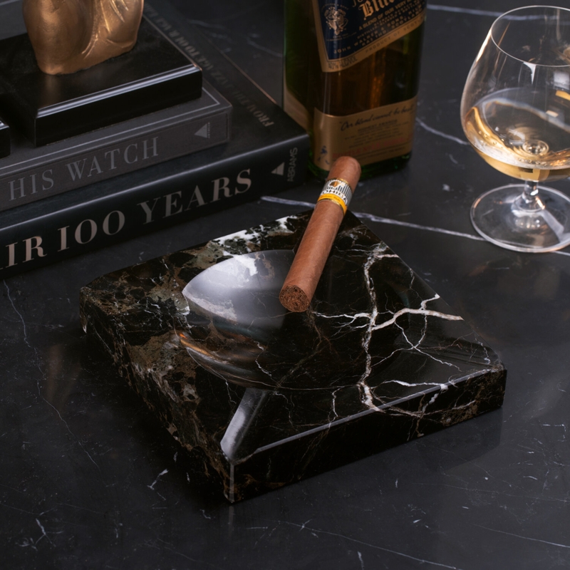 Square Marble Cigar Ashtray with Zebra Pattern