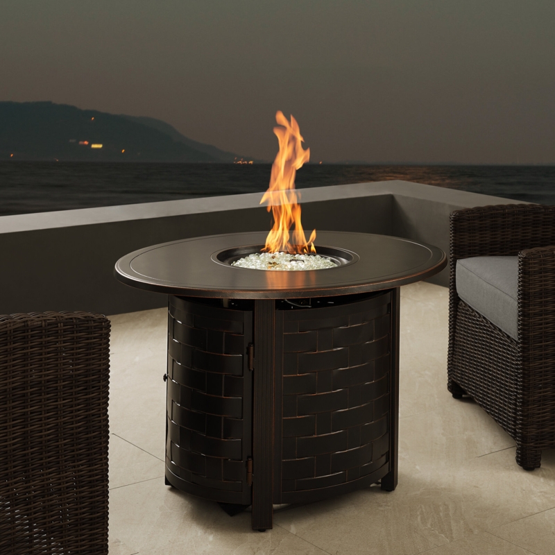 Oval Aluminum Gas Fire Pit with Lid