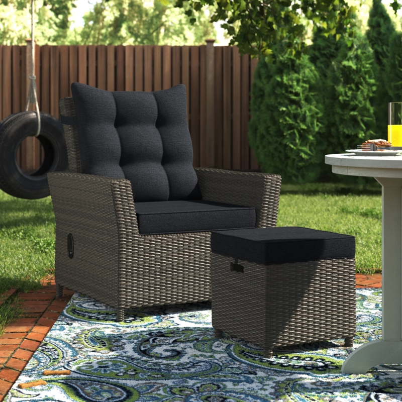 Reclining Patio Chair and Ottoman Set