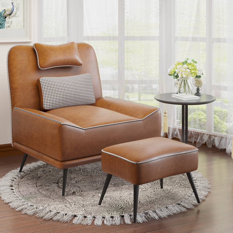 Attractive leather lounge chair and ottoman set