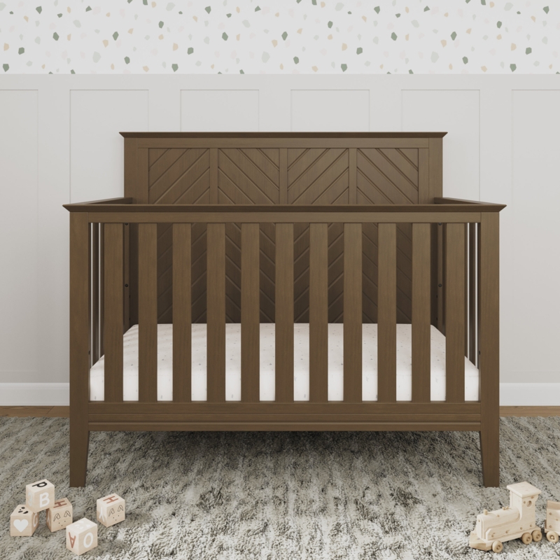 4-in-1 Convertible Crib with Chevron Patterned Headboard
