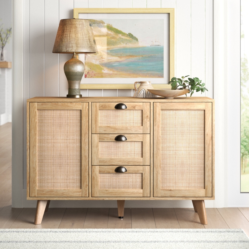 Beige Accent Cabinet with Woven Detailing