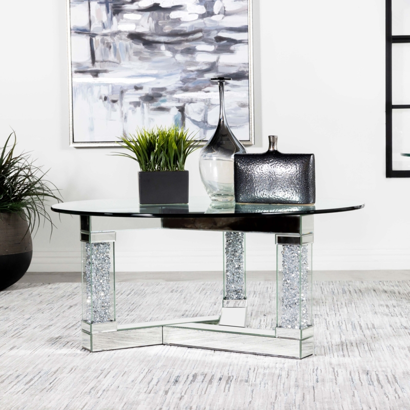 Modern Glam Coffee Table with Rhinestone Accents