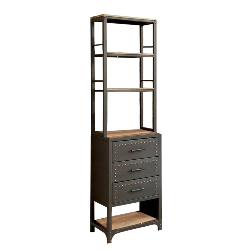 Wood and Metal Pier Cabinet with Shelves and Drawers