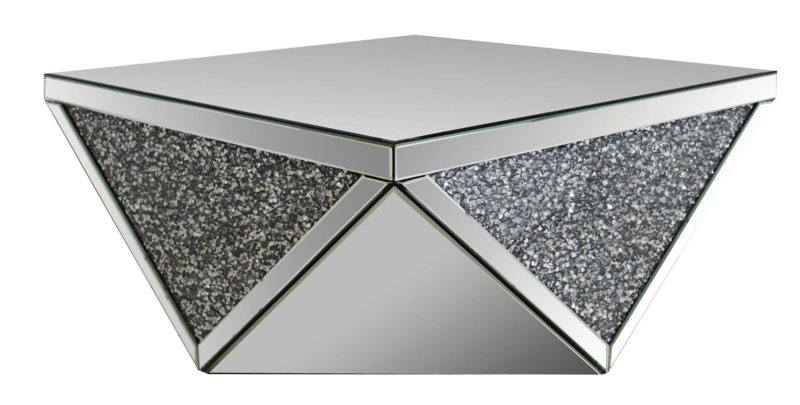 Square Mirrored Top Coffee Table with Faux Diamonds