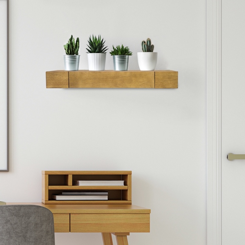 Large Floating Wall Shelf with Built-in Drawer