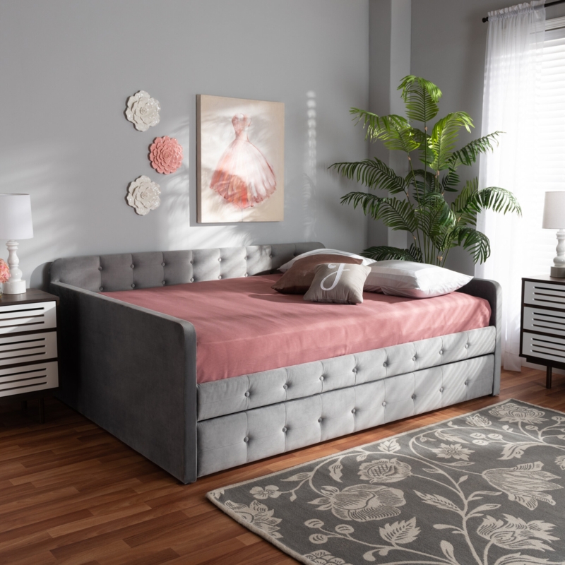 Velvet Upholstered Daybed with Trundle