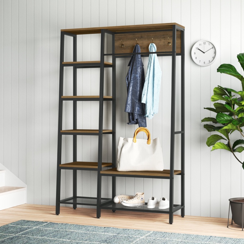 Backus 46.9'' Wide Iron Hall Tree with Bench and Shoe Storage