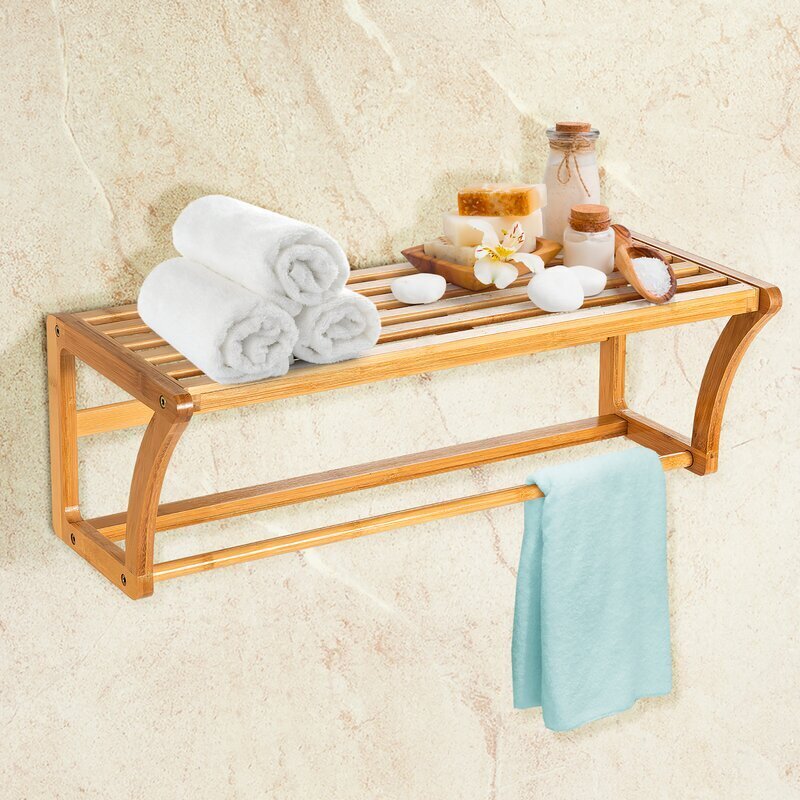 Bamboo Bathroom Shelf with Towel Bar