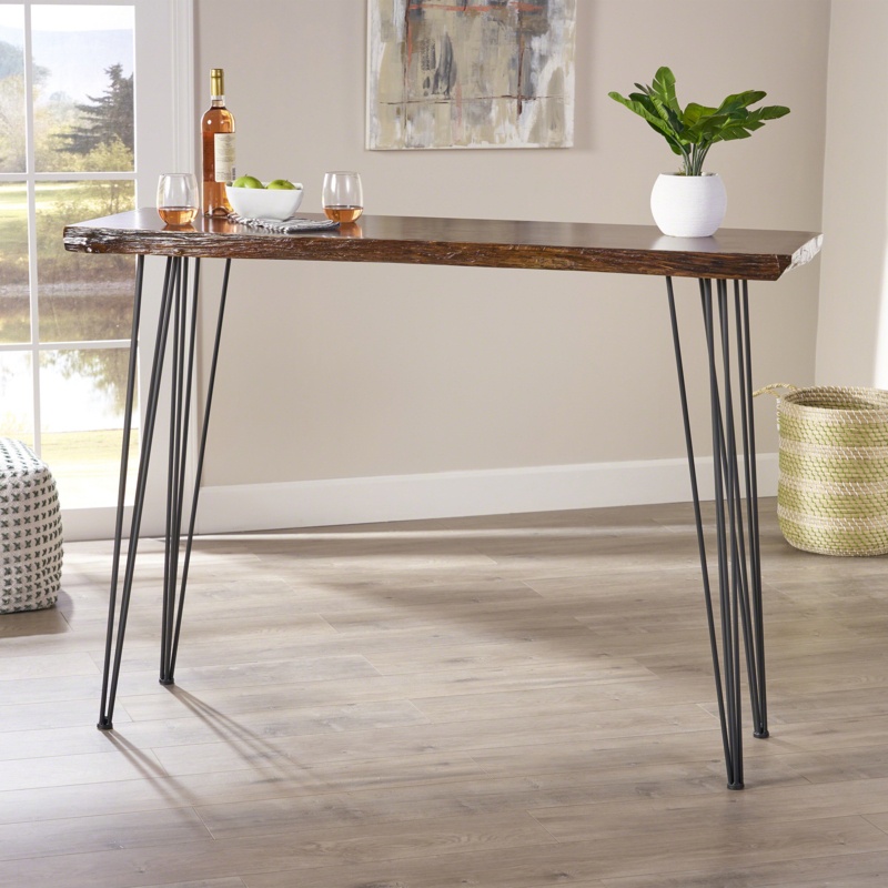 Faux Live Edge Bar Height Table with Hairpin Legs