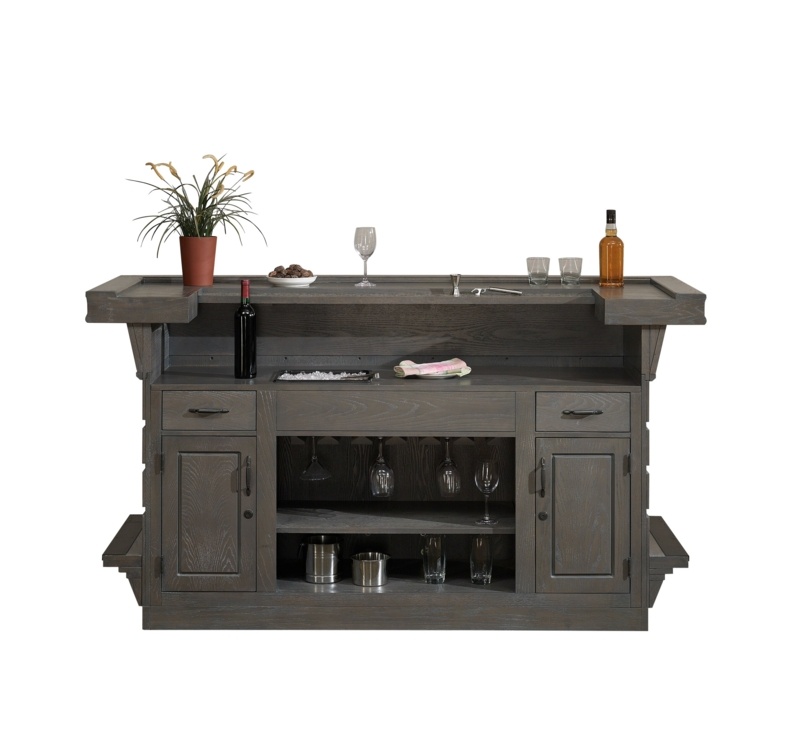 Stylish Oak Bar with Stone Top and Storage