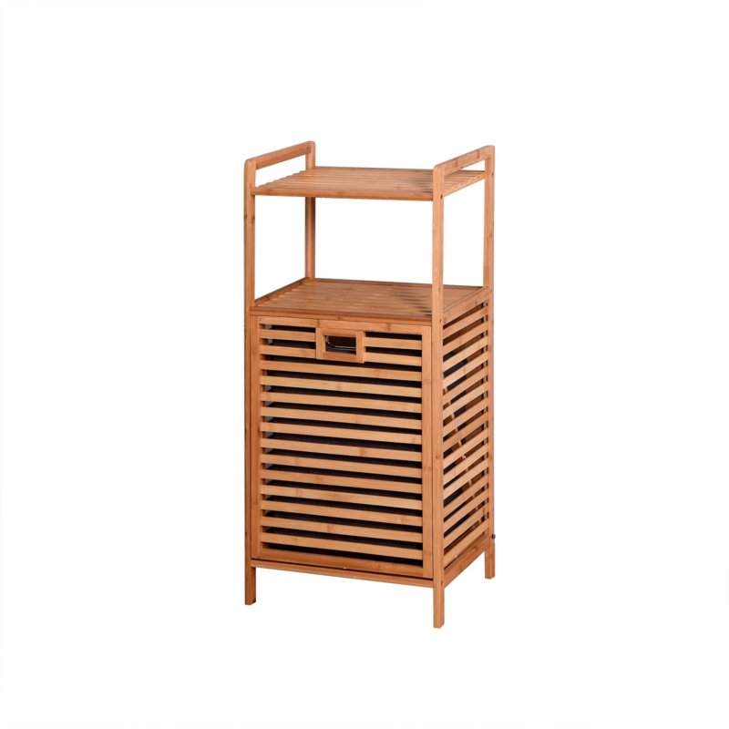 Bamboo 2-Tier Laundry Hamper with Shelves