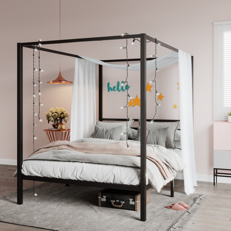 Metal Canopy Bed Frame with Four-Poster Platform