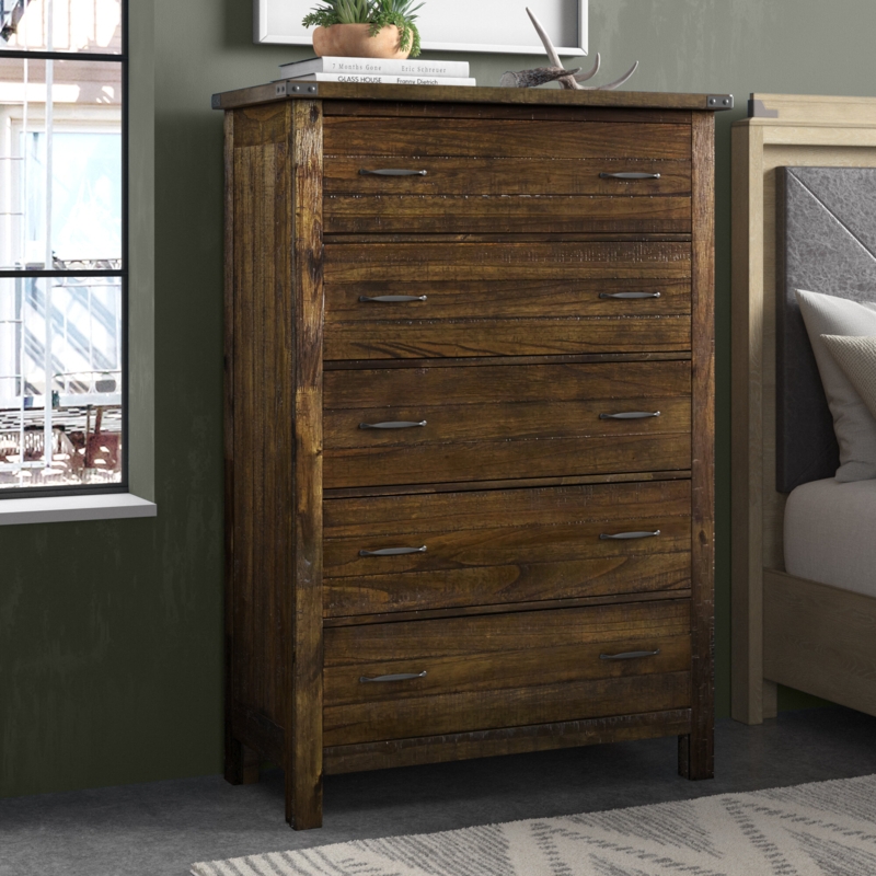Rustic 5-Drawer Chest with Metal Accents