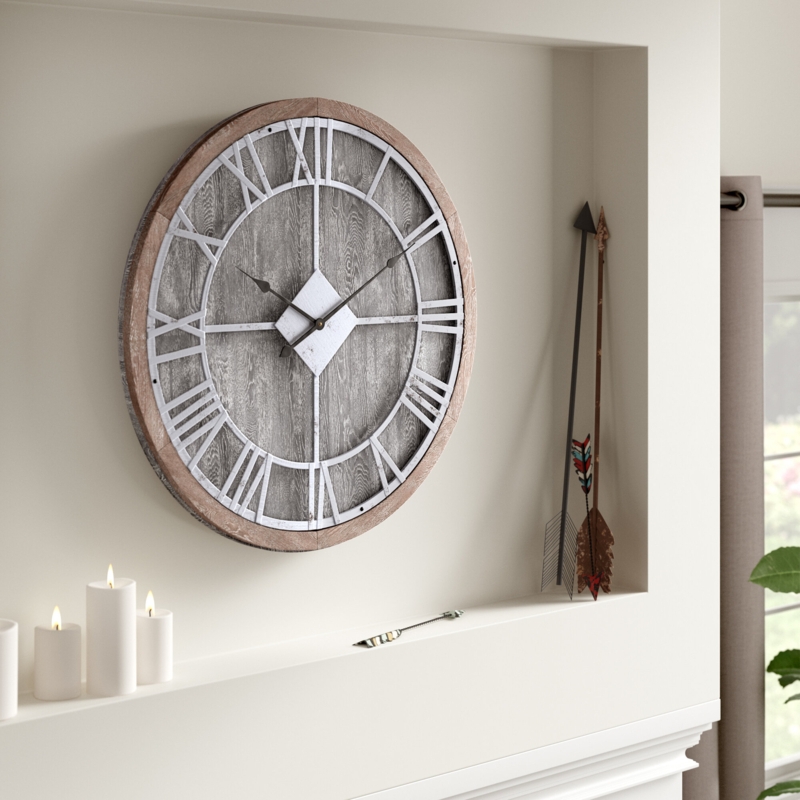 Industrial Grey Wood Round Wall Clock