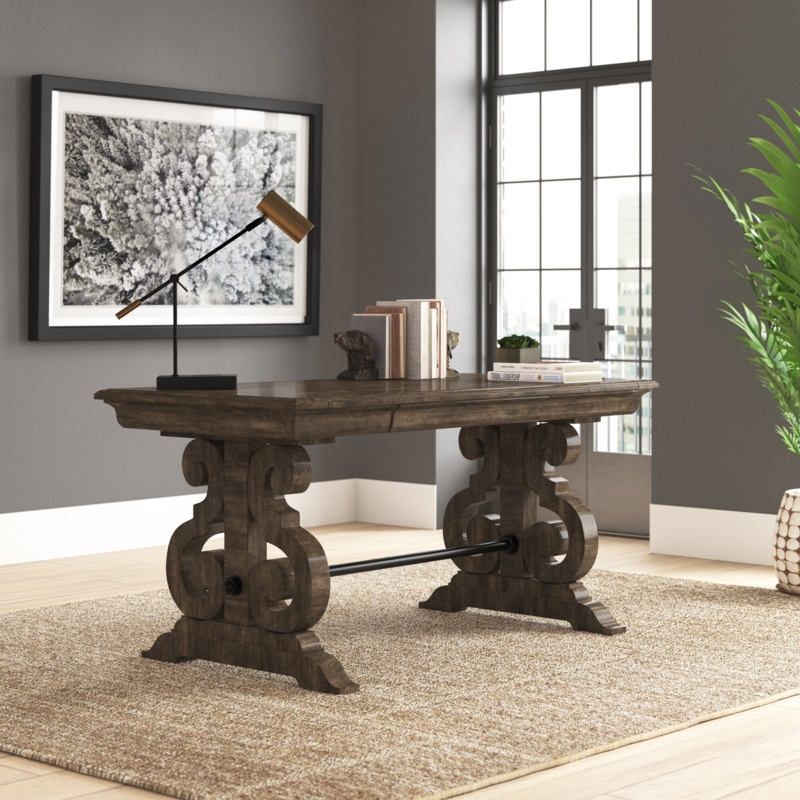 Double Pedestal Writing Desk with Scroll Accents