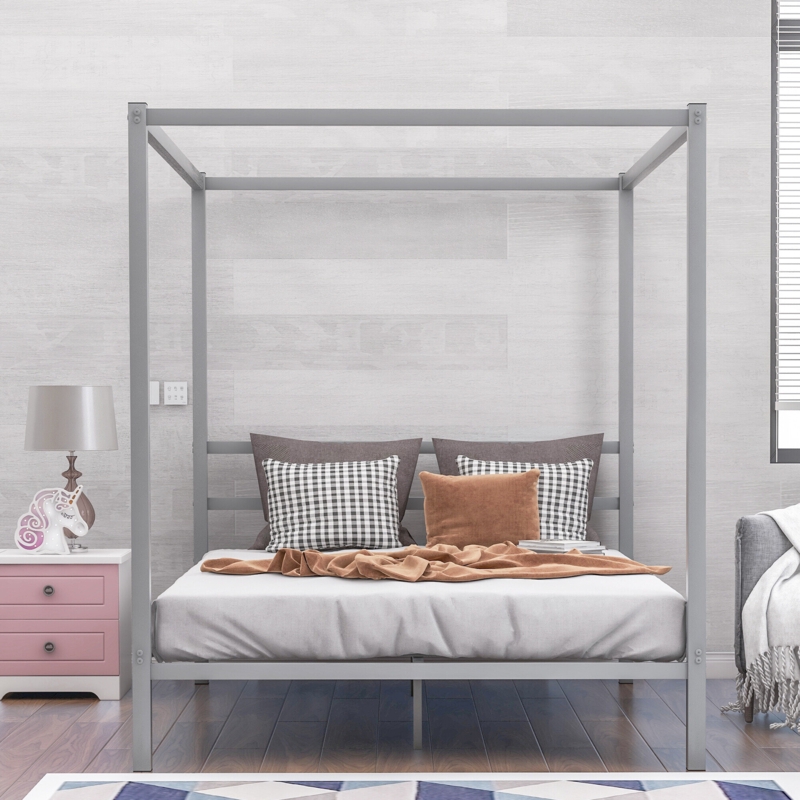Canopy Platform Bed with Solid Metal Structure