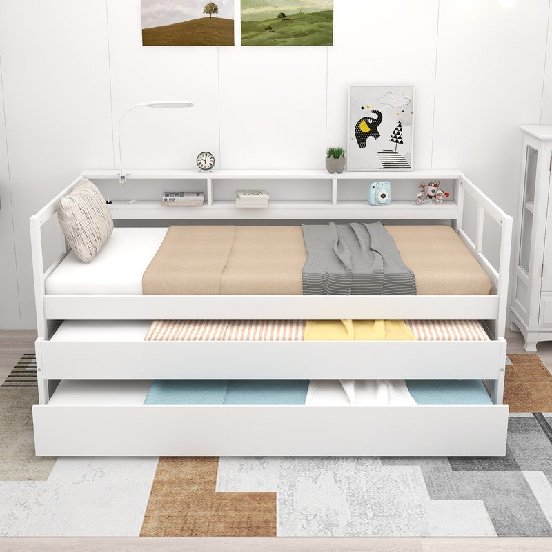 Solid Wood Daybed with Trundles and Storage