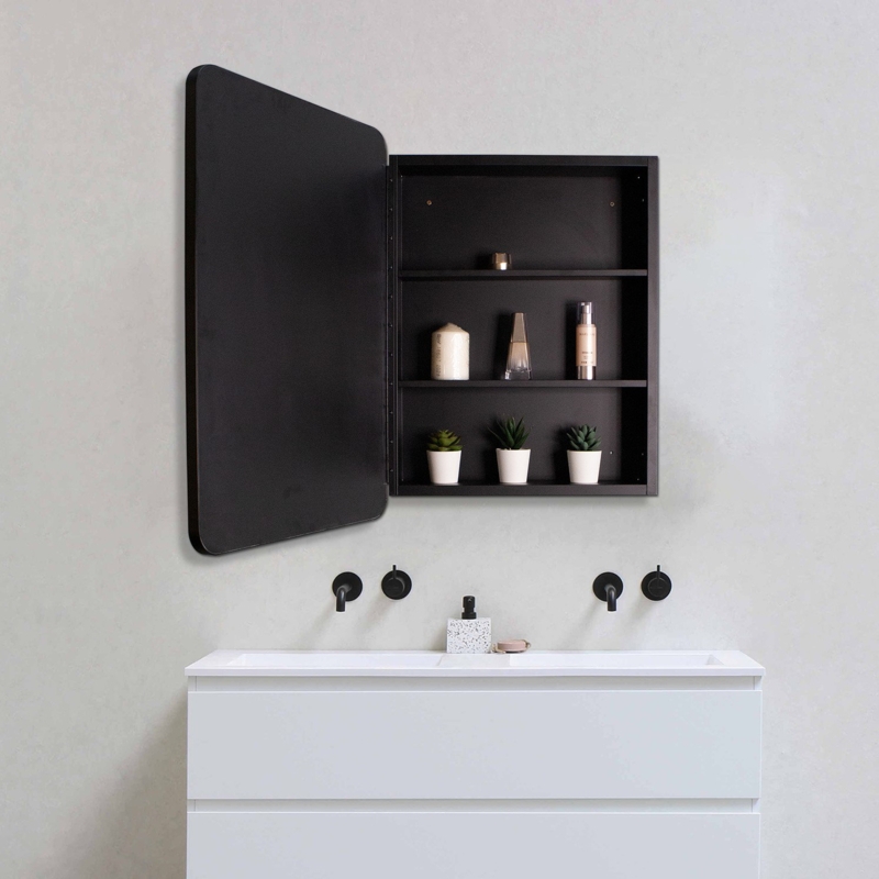 Iron Black Mirror Cabinet with Shelves