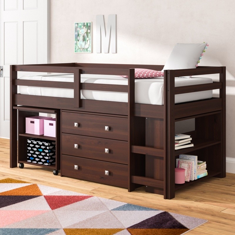 Bintou Twin Platforms Loft Bed with Bookcase by Harriet Bee