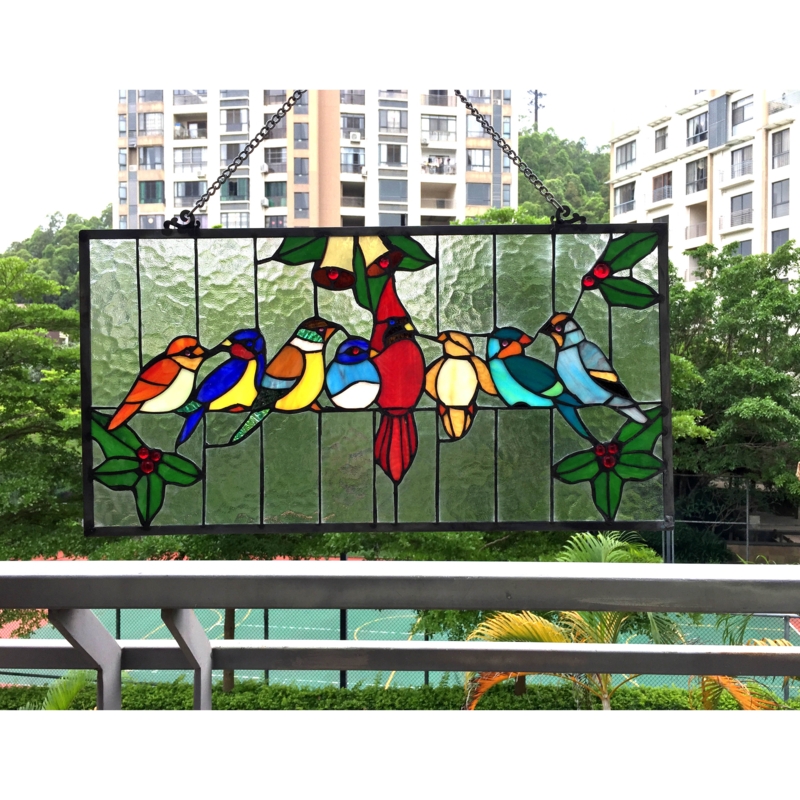 Bird-Themed Stained Window Panel
