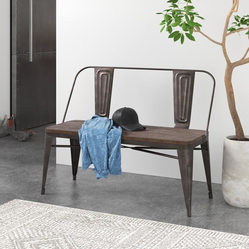 Bistro Style Wood and Metal Bench