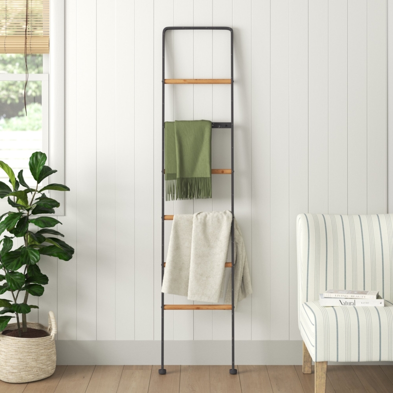 Rustic Blanket Ladder with Hooks