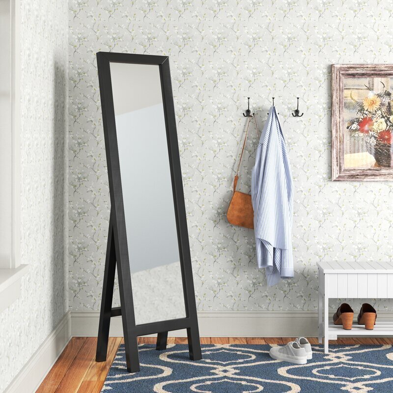 Black Wood Floor Mirror Stand 