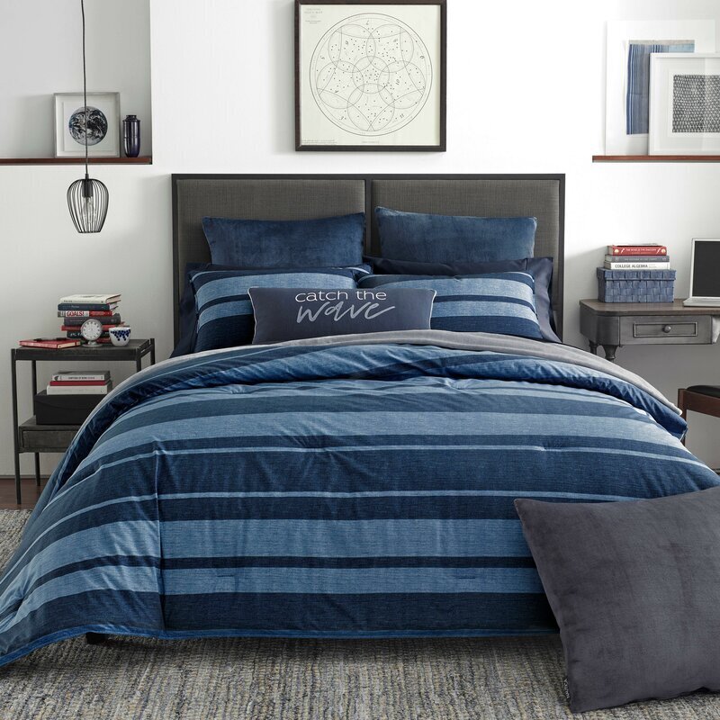 Blue Toned Striped Mens Bedding Sets Queen