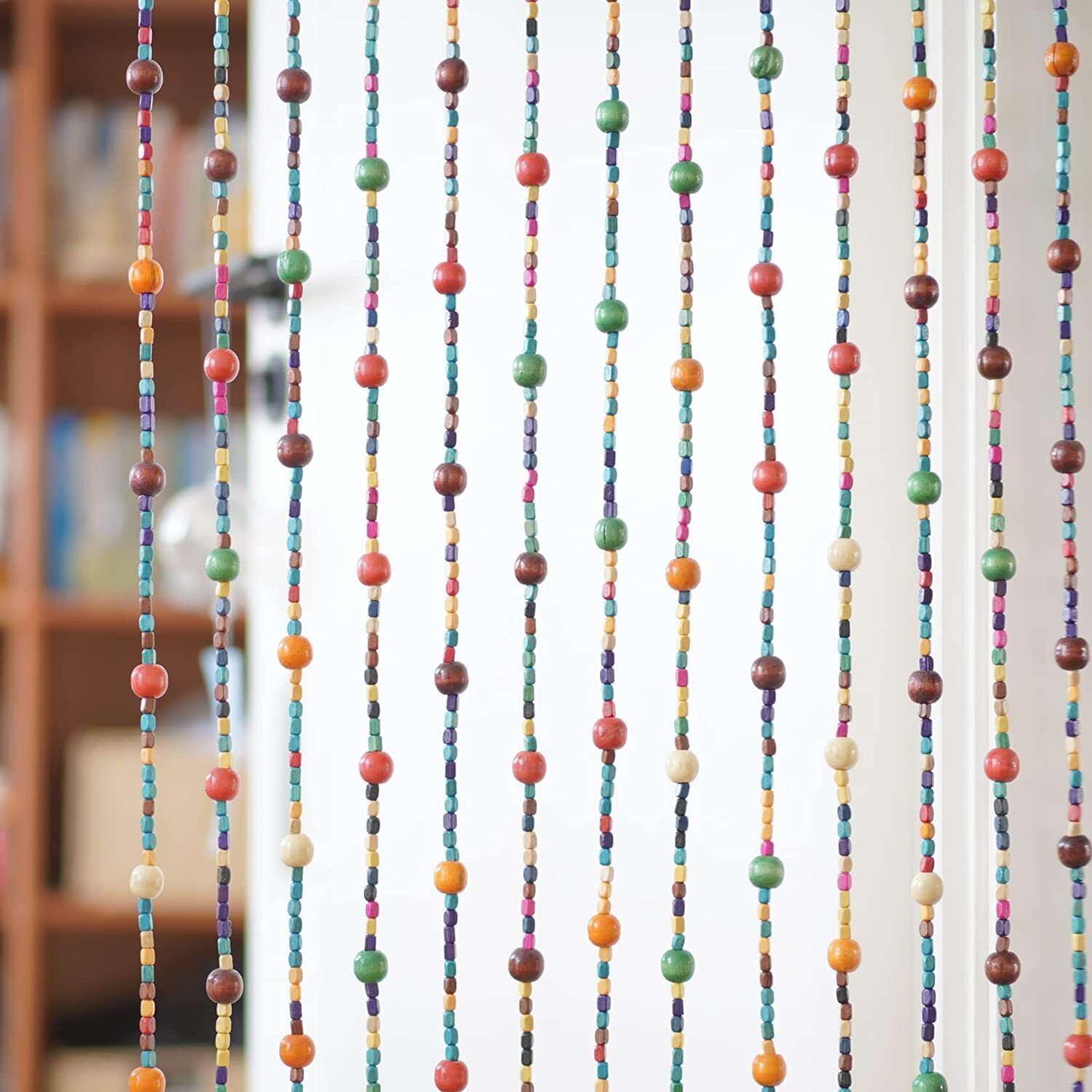 Boho bamboo bead shower curtain 