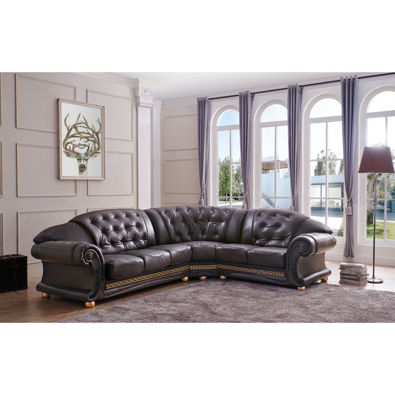 Ornate Leather Upholstered Sectional