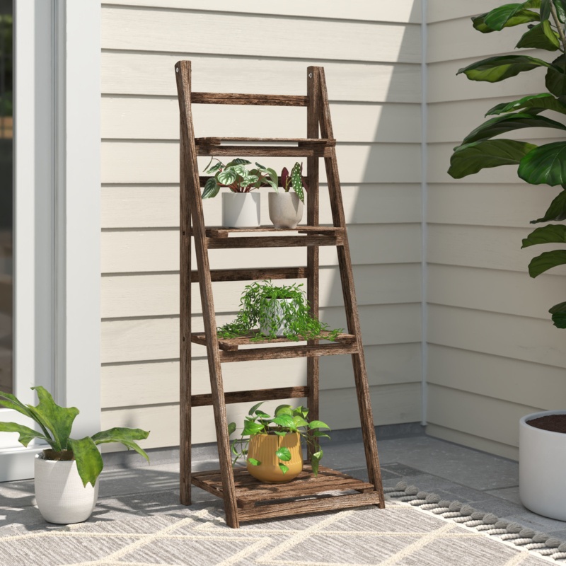 4-Tier Wooden Ladder Plant Stand