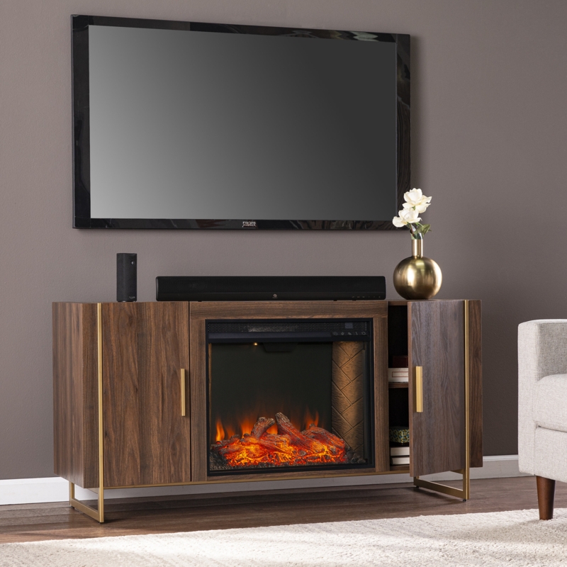 Low-Profile Fireplace Console with Gold Accents