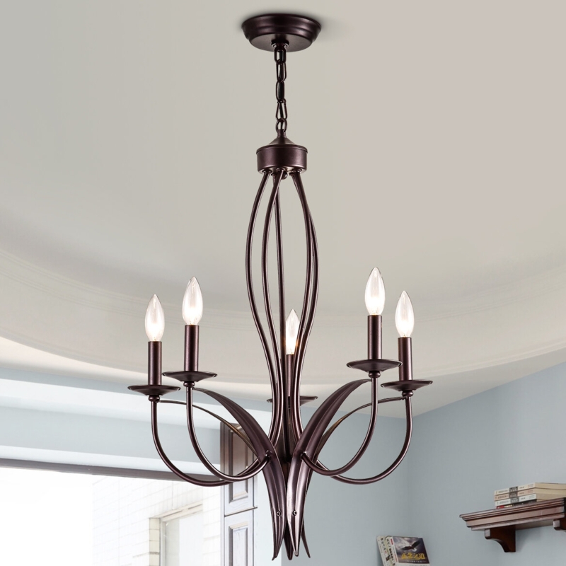 Iron Hanging Chandelier with Brown Finish
