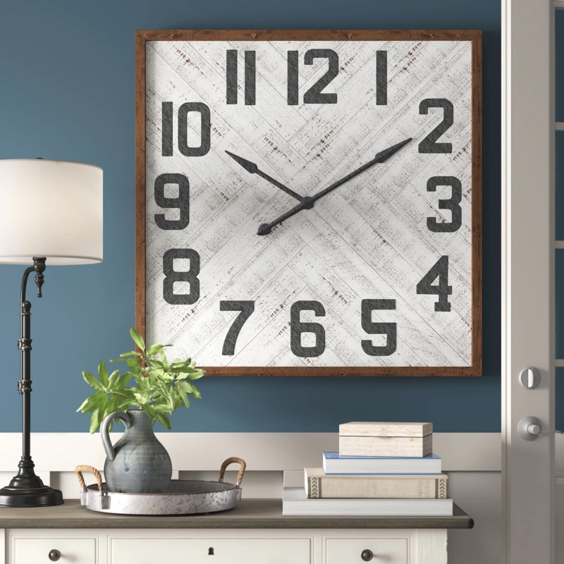 Wood Square Clock with Galvanized Metal Numerals