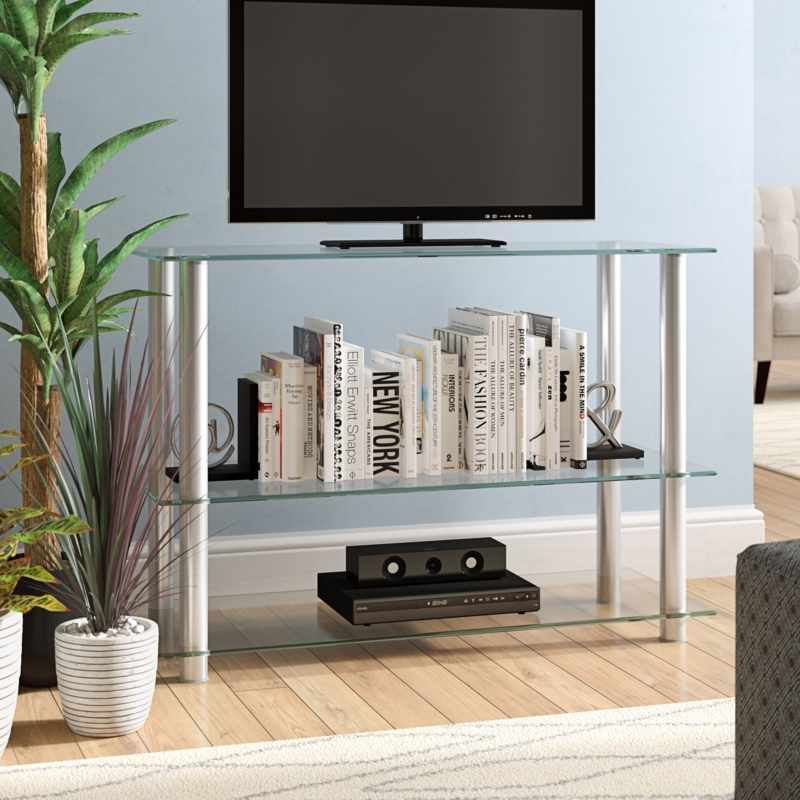 Contemporary Glass TV Stand with Steel Legs