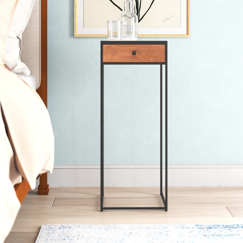 Teak Accent Table with Faux Marble Top