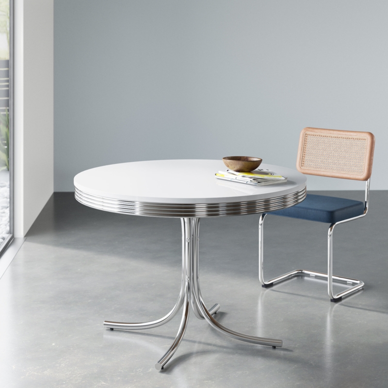 Retro Round Dining Table with Pedestal Base